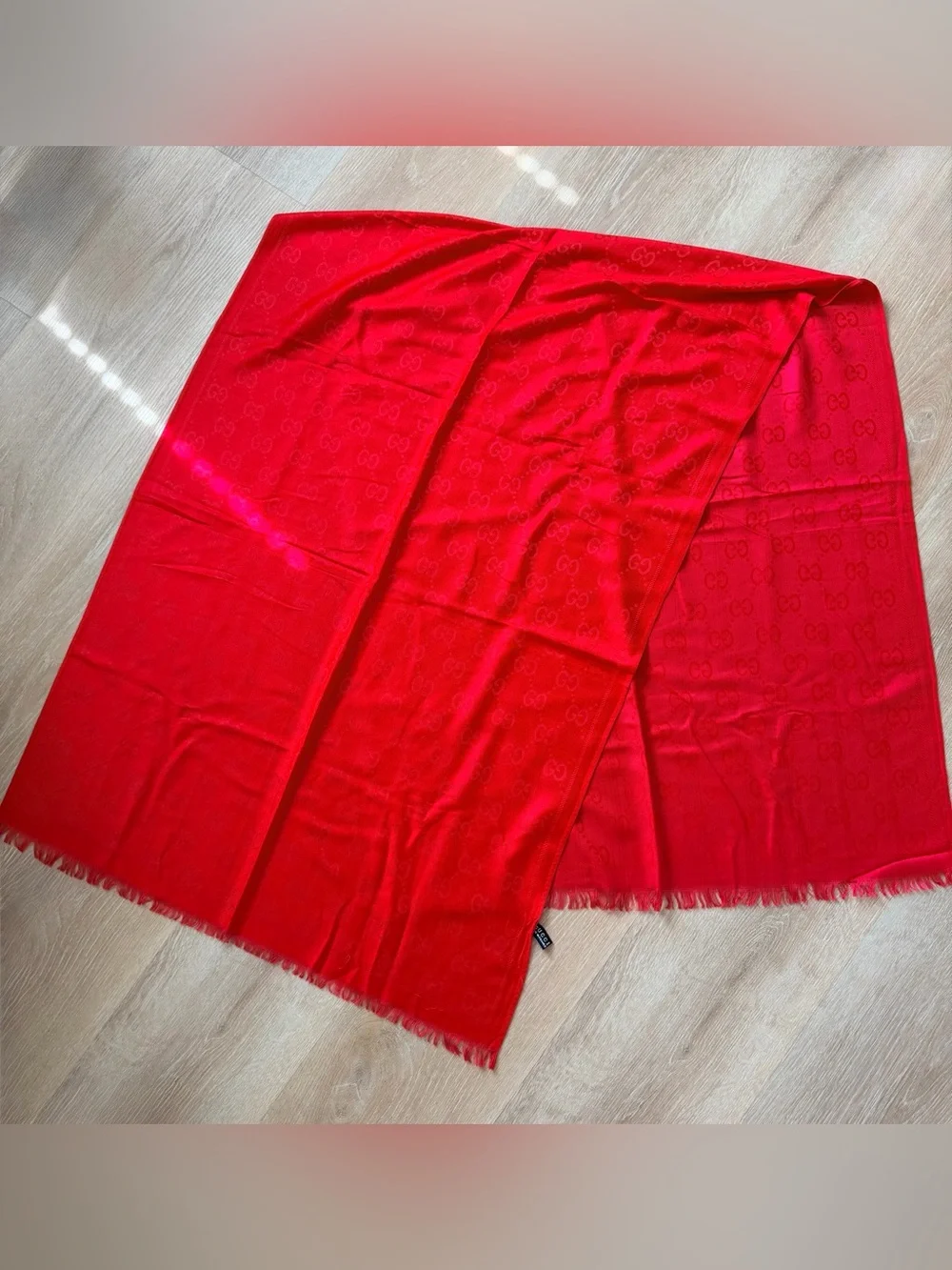 RARE Vintage Gucci 100% Wool Red Stole Shawl Wrap Scarf Made in France Large